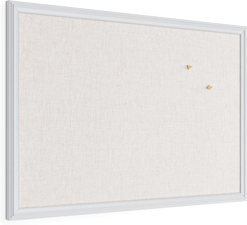 Photo 1 of U Brands Farmhouse Linen Bulletin Board, 30 x 20 Inches, White Wood Frame (2074U00-01)
