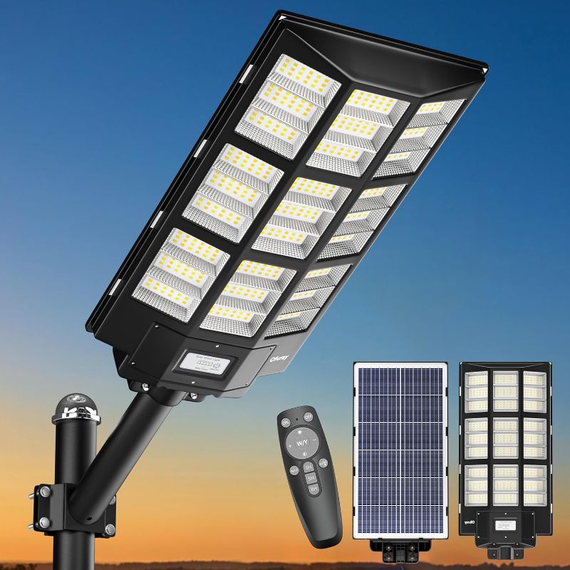 Photo 1 of Ofuray 2000W Solar Street Light Outdoor, 288000LM Solar Parking Lot Lights Commercial Dusk to Dawn, 6500k Street Led IP67 Waterproof with Remote Control for Yard,Court,Residential Areas