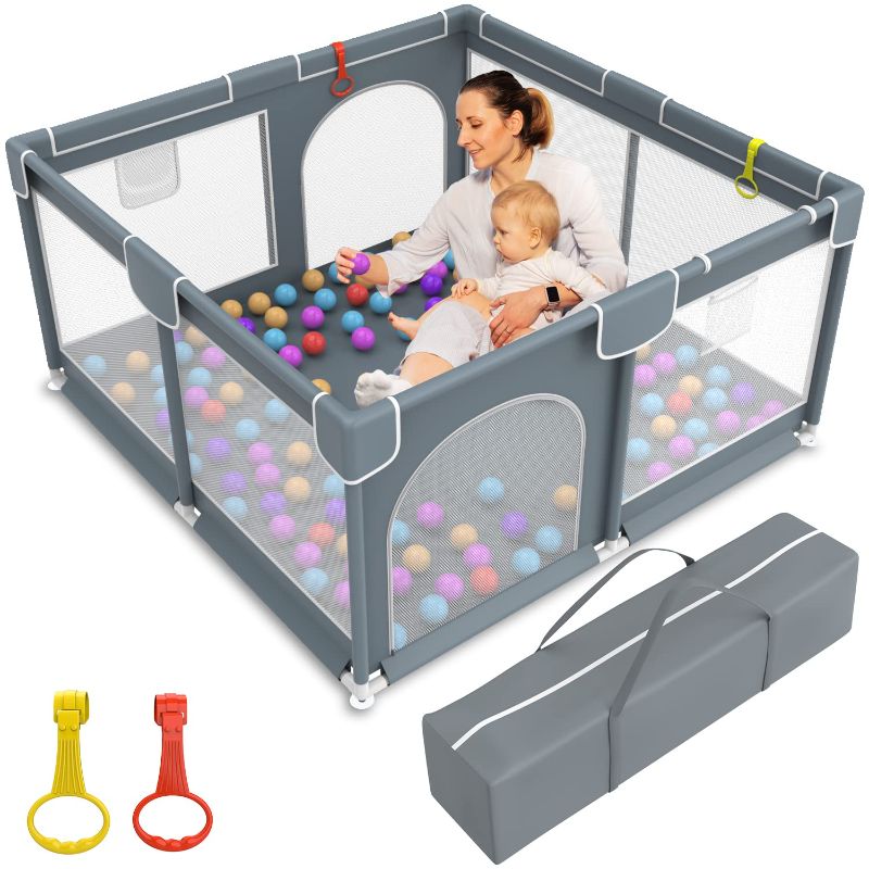 Photo 1 of Baby Playpen, Large Baby Playard Baby Playpen for Toddlers, Portable Large Baby Fence Area with Anti-Slip Base, Kids Activity Center with Gate, Baby Play Yard Baby Fence with Soft Breathable Mesh