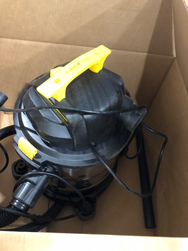 Photo 2 of Stanley 4 Gallon Wet Dry Vacuum, 4 Peak HP Stainless Steel 3 in 1 Shop Vacuum Blower with Powerful Suction, for Job Site, Garage, Basement, Model: SL18301-4B,Silver/yellow
