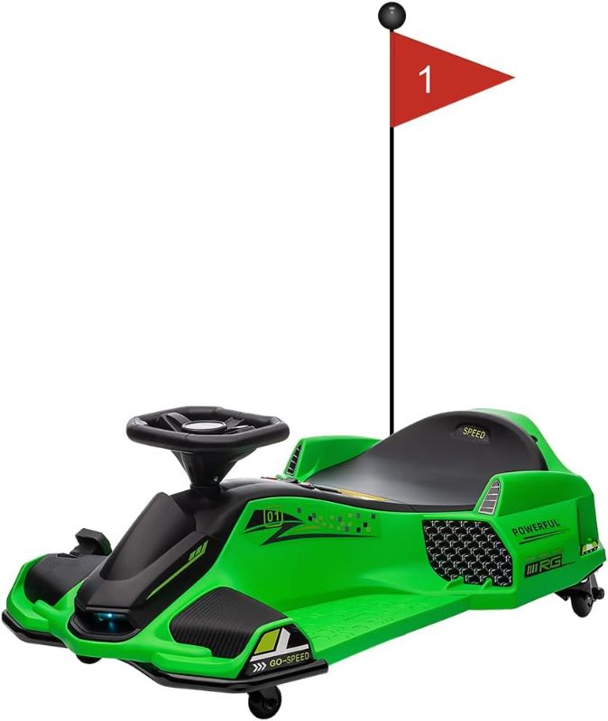 Photo 1 of 24V Kids Ride on Drift Car for Kids, Electric Drifting Go-Kart Up to 7.5 mph Variable Speed, Built-in Music,Colorful LED Light,USB,Low-Power Alarm,Green
