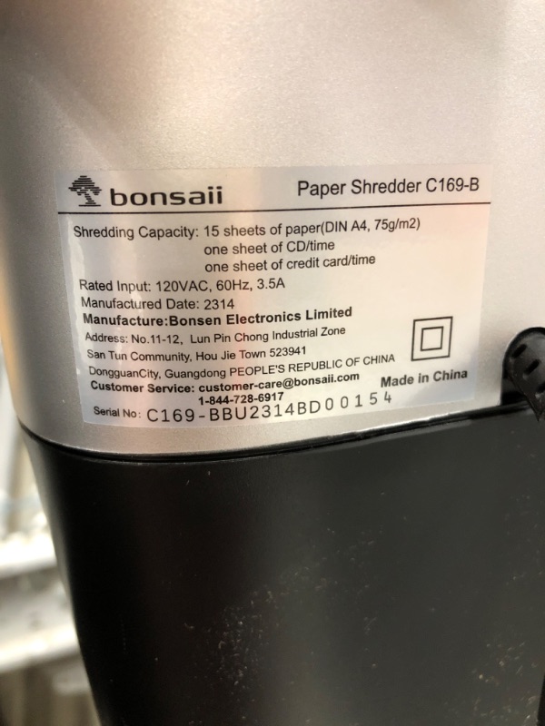 Photo 3 of Bonsaii 15-Sheet Office Paper Shredder, 40 Mins Heavy Duty Shredder for Home Office, Crosscut Shreder with Anti-Jam System & P-4 High Security Supports CD/Credit Cards/Staple,5 Gal Pullout Bin C169-B 1 5 Sheet-40 mins