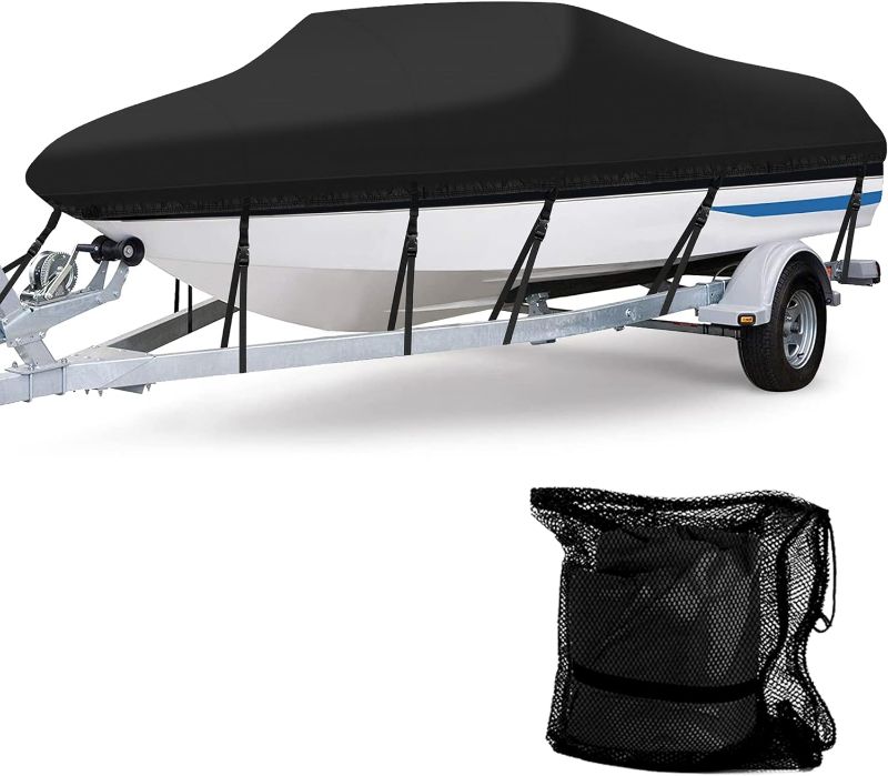 Photo 1 of 
Heavy Duty 600D Marine Grade Polyester Waterproof Boat Cover, All Weather Protection Bass Runabout Boat Cover Fit for V-Hull, TRI-Hull, Pro-Style, Fishing Boat
Color:Black
