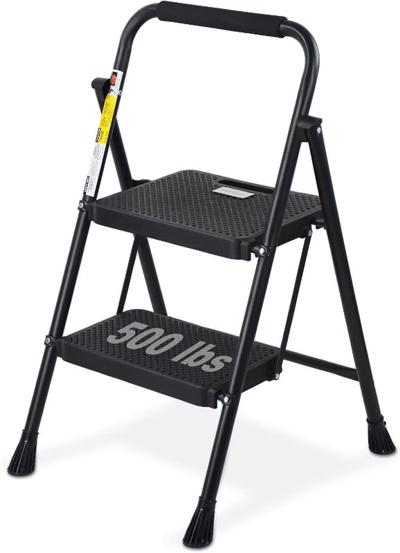 Photo 1 of 
HBTower 2 Step Ladder, 500 lbs Folding Step Stool with Anti-Slip Wide Pedals, Sturdy Steel Ladder, Convenient Handgrip, Lightweight Portable Step Stool Black
Color:Black
Size:2 Step type 1