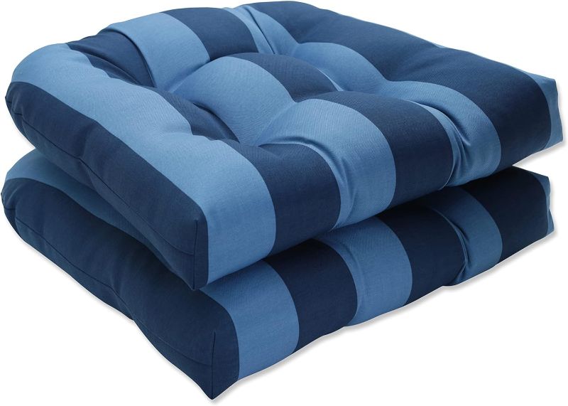 Photo 1 of 
Pillow Perfect Stripe Indoor/Outdoor Chair Seat Cushion, Tufted, Weather, and Fade Resistant, 19" x 19", Blue Preview, 2 Count
Style:Round Corner - 19" x 19"