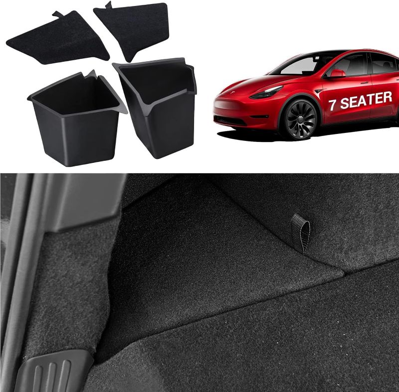 Photo 1 of 
BASENOR Tesla Model Y Trunk Organizer Waterproof Rear Storage Bins Side Box with Carpeted Lip Interior Accessories for Model Y 7-Seater 2021-2023 (Set of 2)