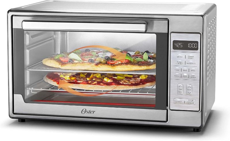 Photo 1 of Oster Air Fryer Oven, 10-in-1 Countertop Toaster Oven Air Fryer Combo, 10.5" x 13" Fits 2 Large Pizzas, Stainless Steel,Silver
