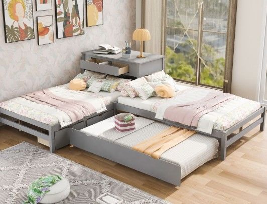 Photo 1 of **THIS IS ONLY BOX 2/2*****   Full L-Shaped Platform Beds w/ Twin Trundle & Drawerse, Gray GX000405AAE