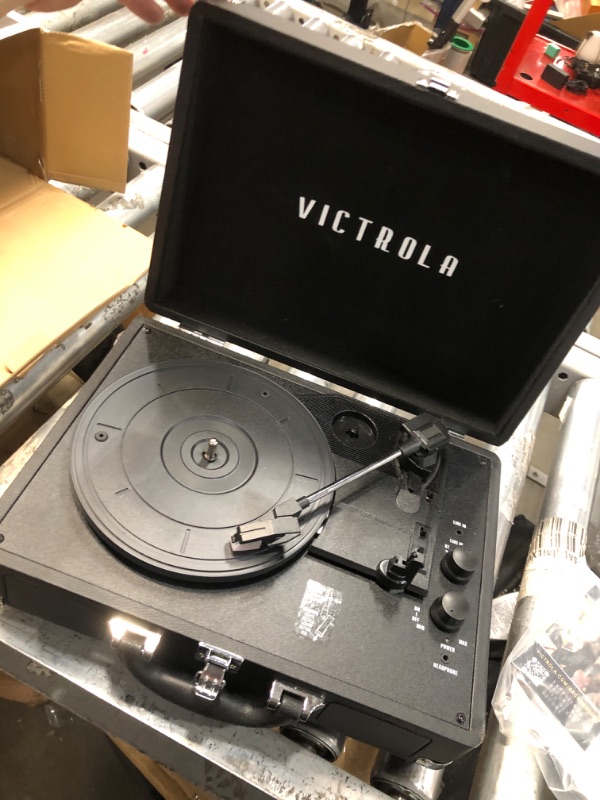 Photo 3 of Victrola Vintage 3-Speed Bluetooth Portable Suitcase Record Player with Built-in Speakers | Upgraded Turntable Audio Sound| Includes Extra Stylus | Black, Model Number: VSC-550BT-BK, 1SFA Black Record Player