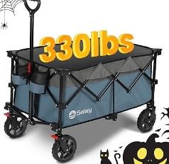 Photo 1 of ***SEE NOTES***Sekey Collapsible Foldable Wagon with 220lbs Weight Capacity, Heavy Duty Folding Utility Garden Cart with Big All-Terrain Beach Wheels & Drink Holders.Blue&Grey