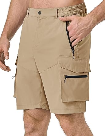 Photo 1 of Pausel Men's Hiking Cargo Shorts Quick Dry Lightweight Athletic Golf Shorts with Pockets for Summer Travel Camping Fishing Large Dark Khaki