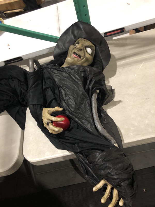 Photo 4 of Haunted Hill Farm Life-Size Animatronic Witch, Indoor/Outdoor Halloween Decoration, Flashing Red Eyes, Poseable, Battery-Operated 95" Standing Witch