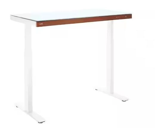 Photo 1 of airLIFT 48 in. White Tempered Glass and Steel Electric Sit-Stand Desk with Dual USB Charging ports with Wood front