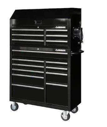 Photo 1 of **BOX 2/2  SEE NOTES**   41 in. W x 24.5 in D Standard Duty 16-Drawer Combination Rolling Tool Chest and Top Tool Cabinet Set in Gloss Black