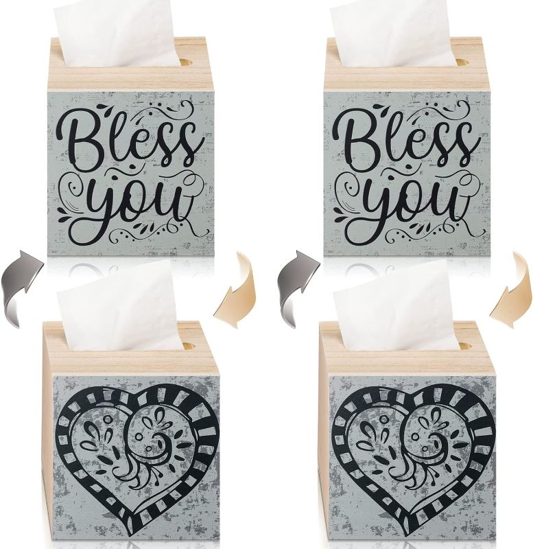 Photo 1 of 
Ctosree 2 Pieces Bless You Tissue Box Cover Farmhouse Wooden Tissue Box Cover Rustic Tissues Cube Boxes Cover Holder Toilet Paper Holder Tissue Dispenser..