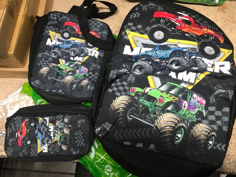 Photo 1 of 3 Piece Kids Monster Truck  Backpack 