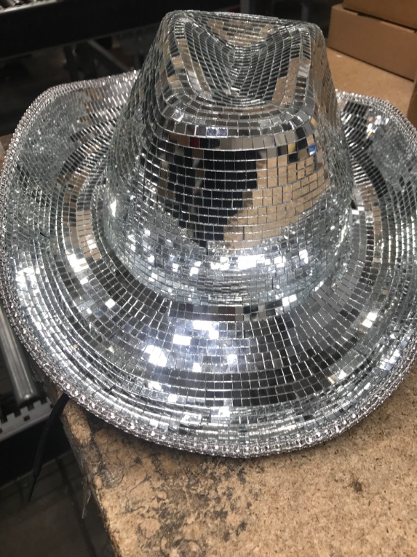 Photo 3 of Disco Cowboy Hat, 360-Degree Dazzling Glitter Cowboy Hat, Rhinestone Cowgirl Hat for Western Party Dress Up Accessories