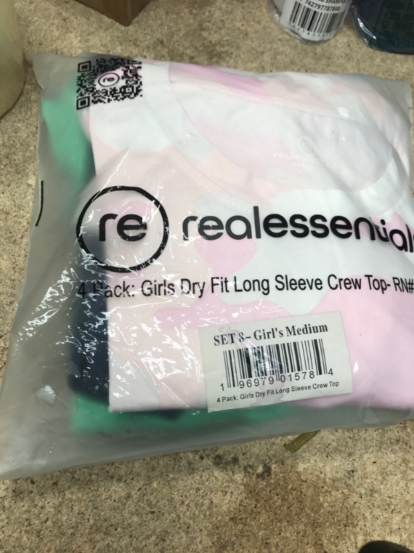 Photo 2 of Real Essentials 4 Pack: Girls Dry-Fit Long Sleeve Active Crew Neck T-Shirt - Super Soft Tee Medium Set 8