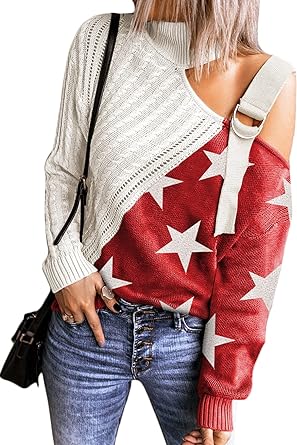 Photo 1 of Happy Sailed Womens Cold Shoulder Sweaters High Neck Long Sleeve Oversized Knitted Jumper Pullover Sweater Tops XL