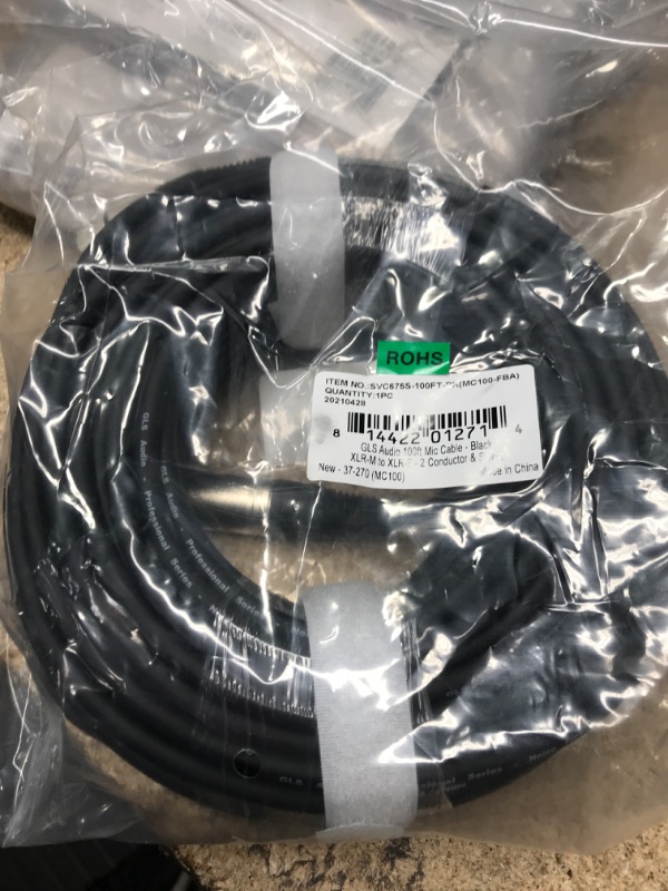 Photo 2 of gls audio 100ft mic cable patch cords - xlr male to xlr female black microphone cables - 100' balanced mike snake cord - single