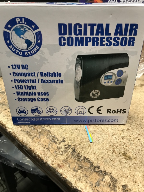 Photo 2 of 12V Air Compressor, PI Store Tire Inflator, Portable Tire Pump, Digital Air Pump With Pressure Gauge, Auto-Shut Off, LED Light For Car Tires, Bicycle, Camping Equipment, and Inflatables Pumping Use