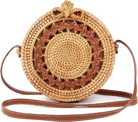 Photo 1 of Lanpet Women Round Rattan Bag Straw Cross body Bags Handwoven Beach Bohemian Shoulder Purse