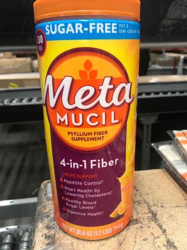 Photo 1 of  Metamucil Sugar-Free Fiber Supplement, 130Servings, 4-in-1 Fiber Psyllium Husk Powder, Orange Smooth Sugar Free