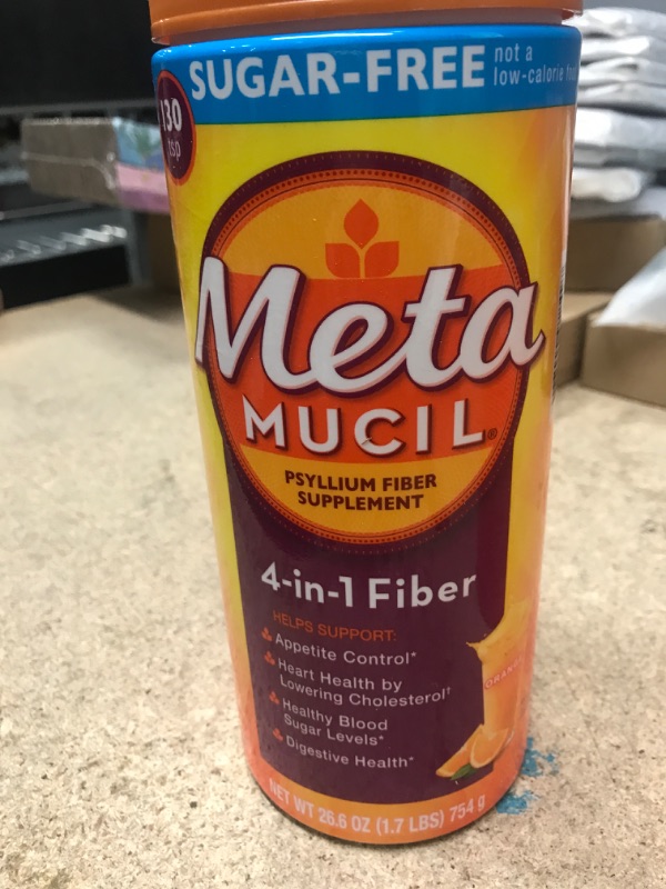 Photo 1 of 1 Metamucil Sugar-Free Fiber Supplement, 130 Servings, 4-in-1 Fiber Psyllium Husk Powder, Orange Smooth Sugar Free, 26.6Ounces -1.7Pound-