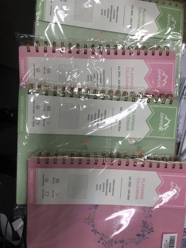 Photo 2 of 4 PK* lanner 2023-2024, Academic Year Planner from Jul.2023-Jun.2024, AIMPEAK 2023-2024 Planner Weekly and Monthly with Tabs, Pocket, Pen Loop, PVC Waterproof Cover, Spiral Binding, Pink(7"x10") Garland Pink New-B5