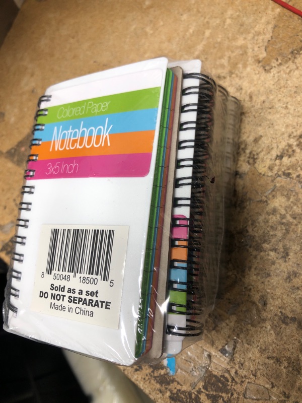 Photo 2 of 3x5" Memo Notebook - Colorful Pocket Spiral Notebook - 3x5 inch Bright Colored Lined Notebook Paper, Wide Ruled Pages, Perforated Notepad Memo Books, Durable Poly Cover - Journaling Notebook - 100 Sheets - 6 Pack - Neon