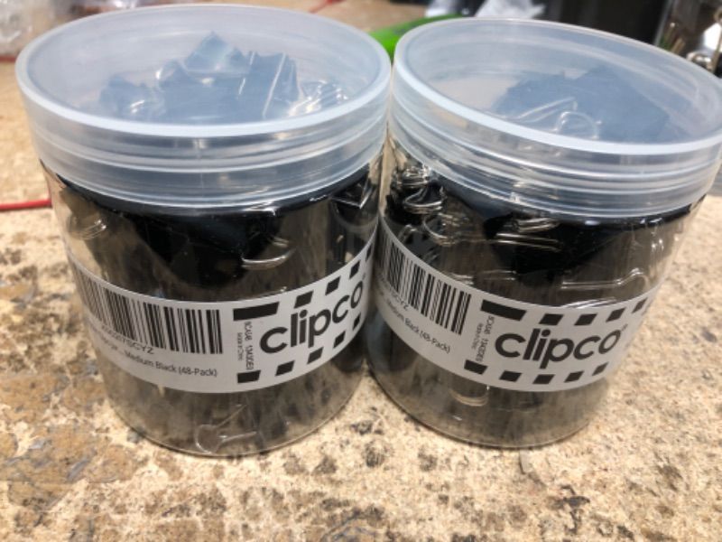 Photo 1 of Clipco Binder Clips Jar Assorted Sizes Micro Mini Small and Medium Black (48-Pack)