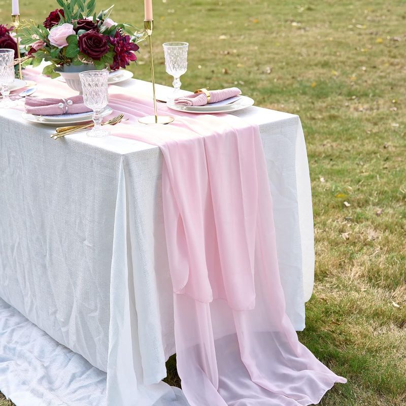 Photo 1 of HELERA 10FT CHIFFON TABLE RUNNER PINK 