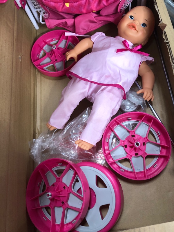 Photo 3 of 509 Crew Garden Pram N Doll Set - 14" Baby Doll & Folding Pram Set, Kids Pretend Play, Ages 3+