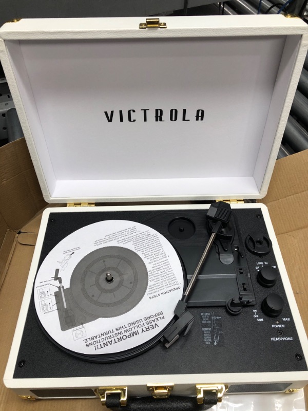 Photo 2 of Victrola Vintage 3-Speed Bluetooth Portable Suitcase Record Player with Built-in Speakers | Upgraded Turntable Audio Sound| White (VSC-550BT-WH) White Record Player