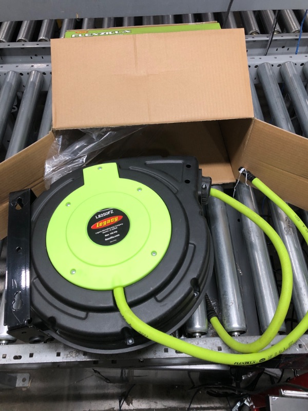 Photo 2 of Flexzilla Retractable Enclosed Plastic Air Hose Reel, 3/8 in. x 50 ft., Heavy Duty, Lightweight, Hybrid, ZillaGreen - L8250FZ