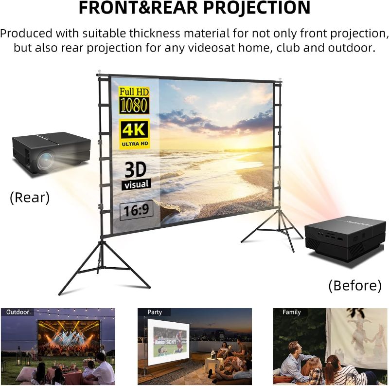 Photo 1 of 12-Foot Projector Screen and Stand,150 inch Large Indoor Movie Projection Screen 16: 9 Wrinkle-Free Design Ideal foOutdoor Yard Movie Night and Outdoor Camping, Conference, Office,Presentations
