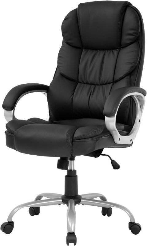 Photo 1 of White High Back Leather Executive Office Desk Task Computer Chair Metal Base O10