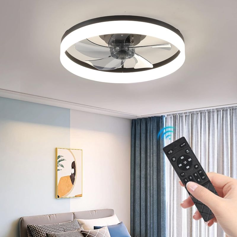 Photo 1 of 
Sumkea 19.7" Bladeless Ceiling Fan with Light - Flush Mount Enclosed Design - Remote Control - Dimmable LED - 3 Light Colors - 6 Speeds - Energy...