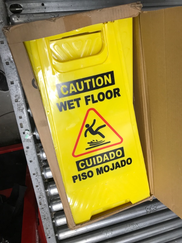 Photo 2 of XPCARE 4-Pack Caution Wet Floor Sign,Bilingual Warning Signs,2-Sided Fold-Out,A Frame Safety Wet Floor Signs Commercial,24 Inches,Yellow