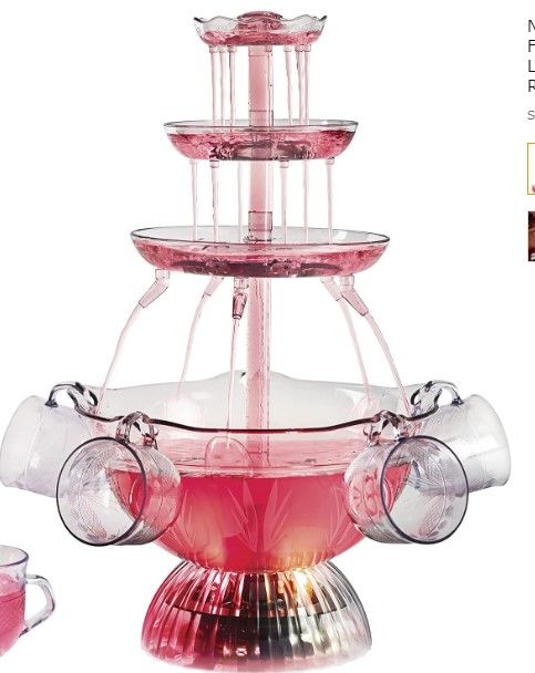 Photo 1 of ********UNKNOWN IF COMPLETE*********Nostalgia 3-Tier Party Fountain, Holds 1 Gallon, LED Lighted Base, Includes 5 Reusable Cups, 1 Gallon, Clear
