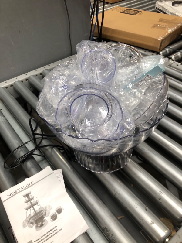 Photo 3 of ********UNKNOWN IF COMPLETE*********Nostalgia 3-Tier Party Fountain, Holds 1 Gallon, LED Lighted Base, Includes 5 Reusable Cups, 1 Gallon, Clear
