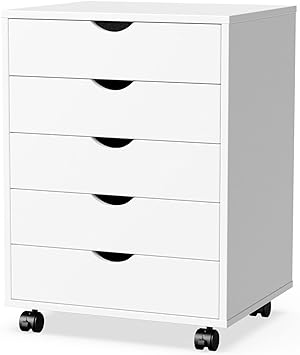 Photo 1 of NEWBULIG 5 Wood File Cabinet Under Desk Chest of Drawers, Mobile Storage Organizer Small Dressers for Home Office, Load 120lbs, White
