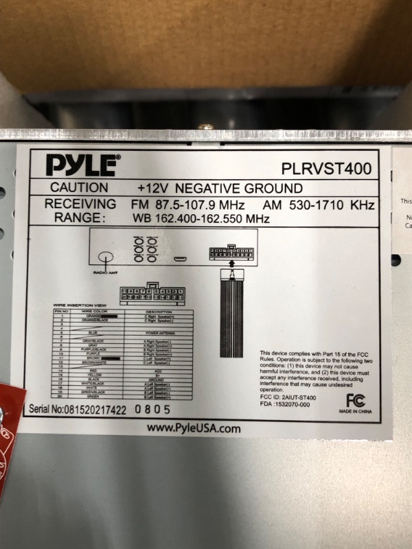 Photo 3 of **INCOMLPETE**Pyle Double DIN In Dash Car Stereo Head Unit - Wall Mount RV Audio Video Receiver System with Radio, Bluetooth, CD DVD Player, MP3, USB - Includes Remote Control, Power and Wiring Harness - PLRVST400