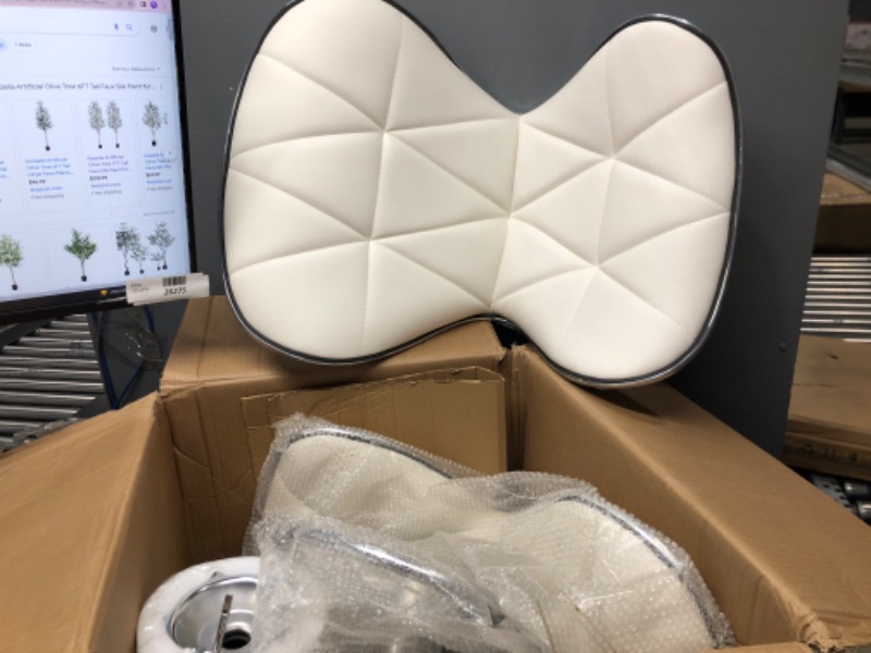 Photo 2 of ***(**UNKNOWN IF COMPLETE, CHAIRRS IN GOOD CONDITION****Leopard Shell Back Adjustable Swivel Bar Stools, PU Leather Padded with Back, Set of 2 (White) A-white