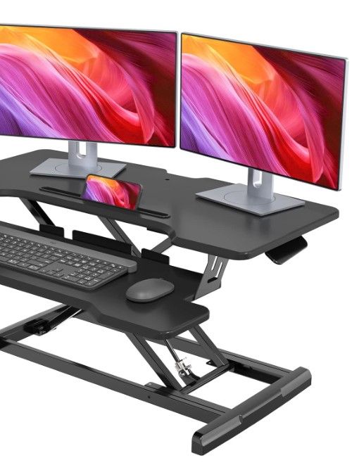 Photo 1 of ******UNKNOWN IF COMPLETE*****JYLH JOYSEEKER Standing Desk Converter 32 inch, Height Adjustable Sit Stand Desk Riser, Quick Sit to Stand Tabletop Dual Monitor Riser Workstation for Home Office with Keyboard Tray, Black
