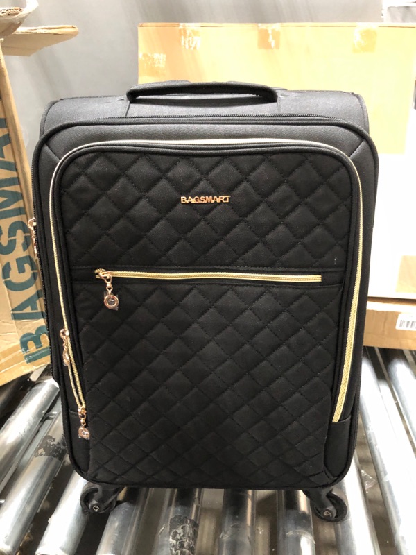 Photo 2 of BAGSMART Carry On Luggage 20 Inch, Expandable Suitcase, 2 Piece Luggage Sets Luggage Airline Approved Rolling Softside Suitcases Women Men, Carry-On Black Square Quilted Black-Square Quilted