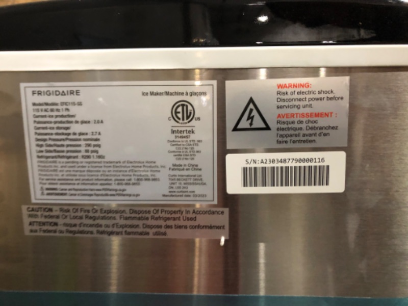 Photo 4 of ***NOT FUNCTIONAL - FOR PARTS - NONREFUNDABLE - SEE NOTES***
Frigidaire EFIC115 Extra Large Ice Maker, Stainless Steel, 48 lbs per day
