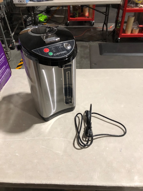 Photo 2 of ***NOT FUNCTIONAL - FOR PARTS - NONREFUNDABLE - SEE NOTES***
Chefman Electric Hot Water Pot Urn w/Auto & Manual Dispense Buttons, Stainless Steel, 3.6L/3.8QT