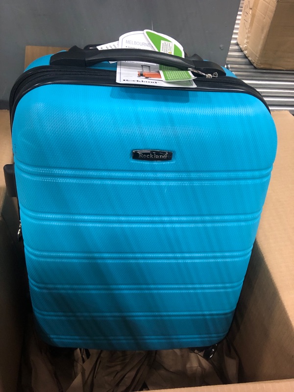 Photo 2 of ***SEE NOTES***Rockland Melbourne Hardside Expandable Spinner Wheel Luggage, Turquoise, Carry-On 20-Inch