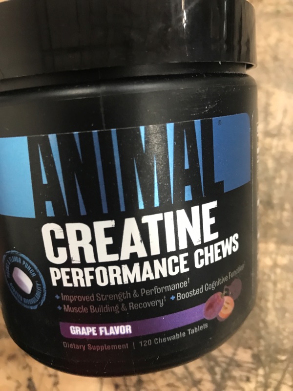 Photo 2 of Animal Creatine Chews Tablets - Enhanced Creatine Monohydrate with AstraGin to Improve Absorption, Sea Salt for Added Pumps, Delicious and Convenient Chewable Tablets - Grape Chews Grape